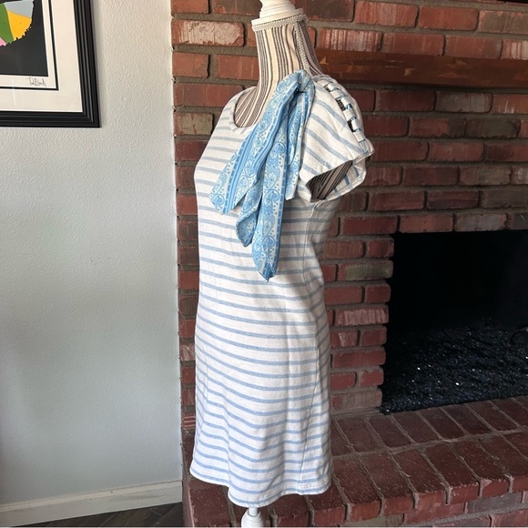 Claudie Pierlot Timber Striped Jersey Mini Dress in White Blue Sz 2 - Picture 6 of 10
